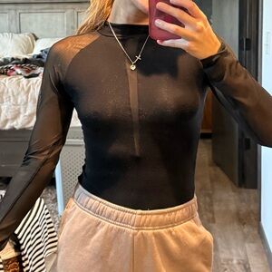 BKE Black Sheer Long Sleeve Bodysuit